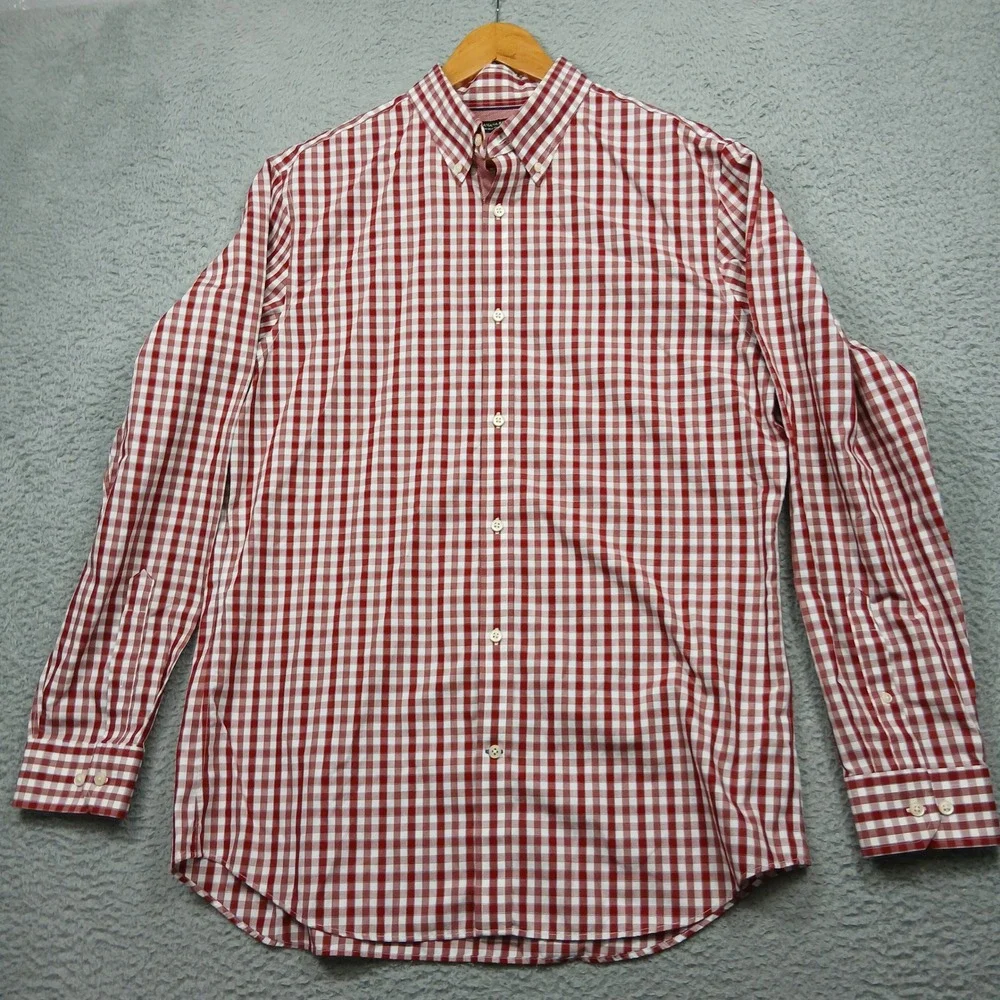 Banana Republic Slim Fit Shirt Men's XL Red‎ White Gingham Non-Iron Cotton